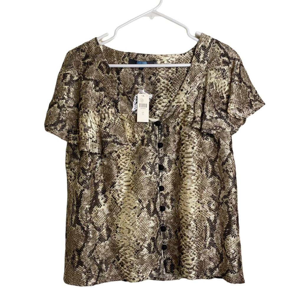 Anthropologie Eva Franco NWT animal Print Top Black Buttons. Lined. SZS